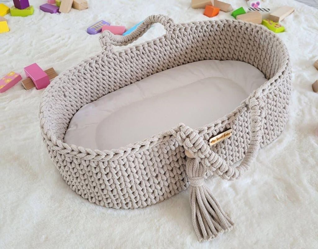Boho-Puppenkorb – Baumwoll-Tragekorb – handgefertigt und robust, ideales Geschenk für Mädchen