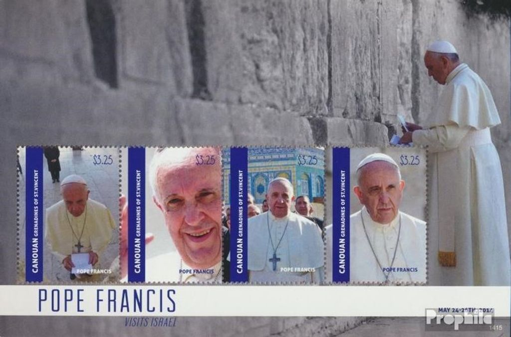 Briefmarken St. Vincent - Canouan 2014 Mi 390-393 Kleinbogen (kompl.Ausg.) postfrisch Israelreise von Papst Franziskus
