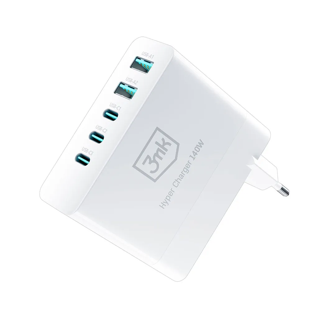 3mk Hyper Charger GaN 140W 3x USB-C 2x USB-A - bianco - 10