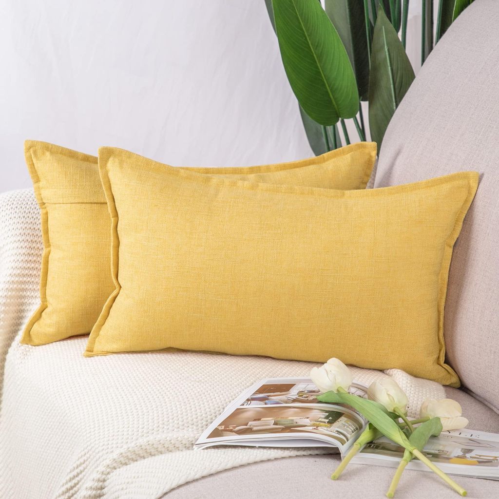 Set mit 2 Kissenbezügen aus Polyester-Leinen, hellbeige, 30 x 50 cm, rechteckig