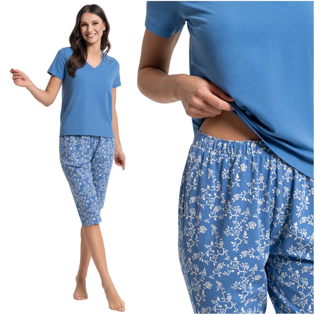 Moraj Damen Pyjama Schlafanzug – Blau, Größe M, bequem
