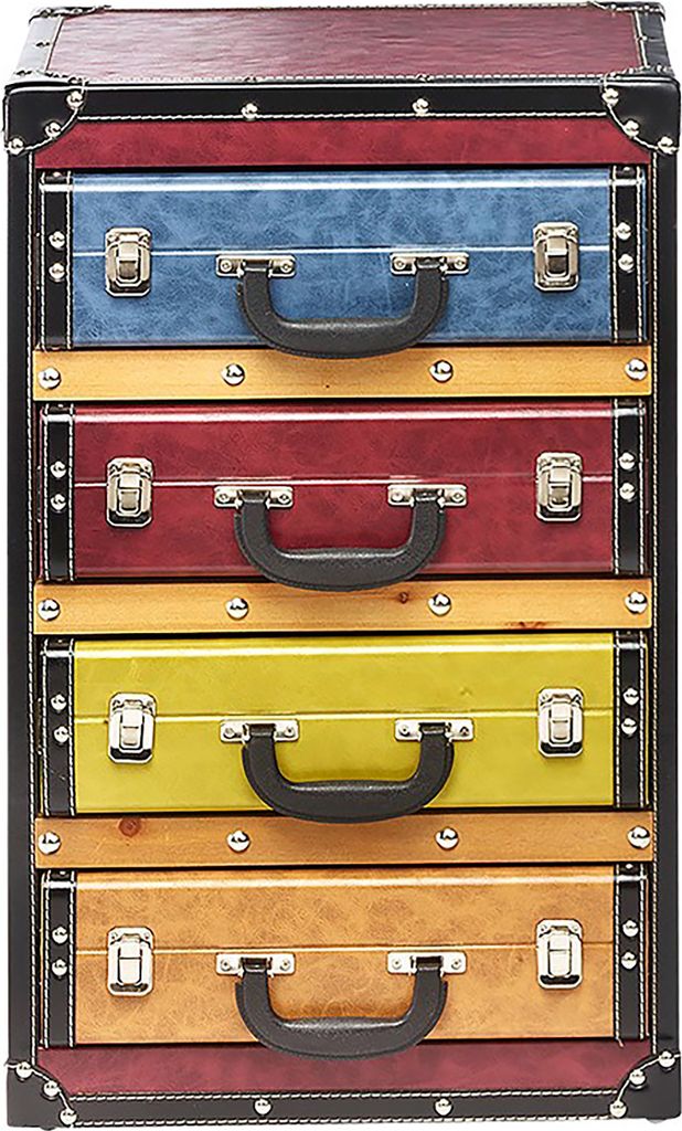 A chest of drawers designed to look like vintage suitcases.