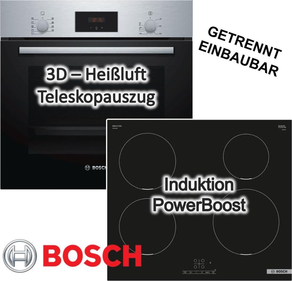 Herdset Bosch Backofen Schnellaufheizung + Induktionskochfeld Booster autark 60 cm