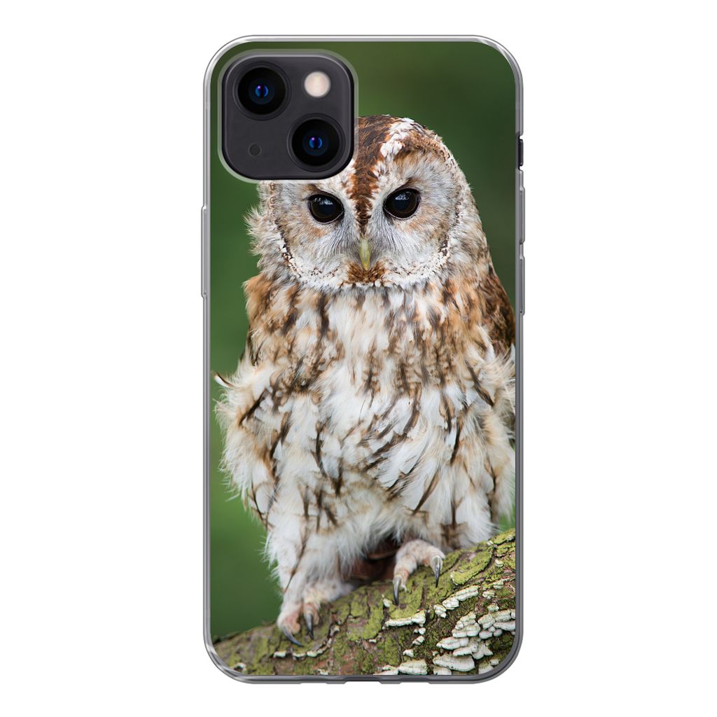 MuchoWow Handyhülle Schutzhülle Hülle für iPhone 13 mini Braune Eule sitzt auf einem Baum Silikon Softcase Handy Hülle - Softcase