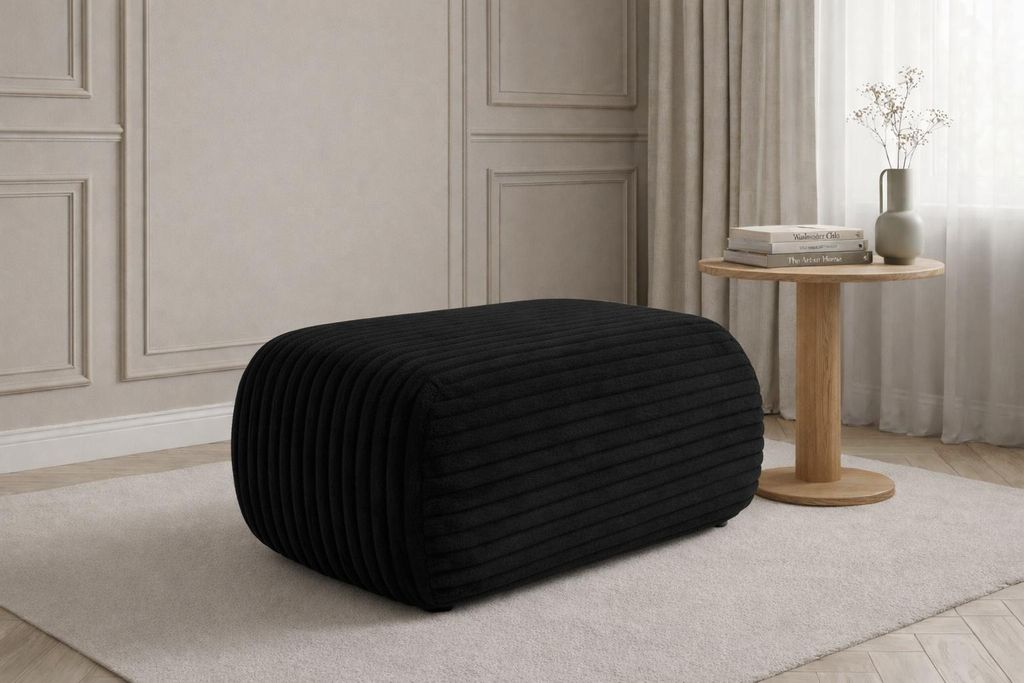 Kaiser Möbel Hocker Sitzpouf für Wohnzimmer, Cordstoff Tilia, Schwarz, BIS