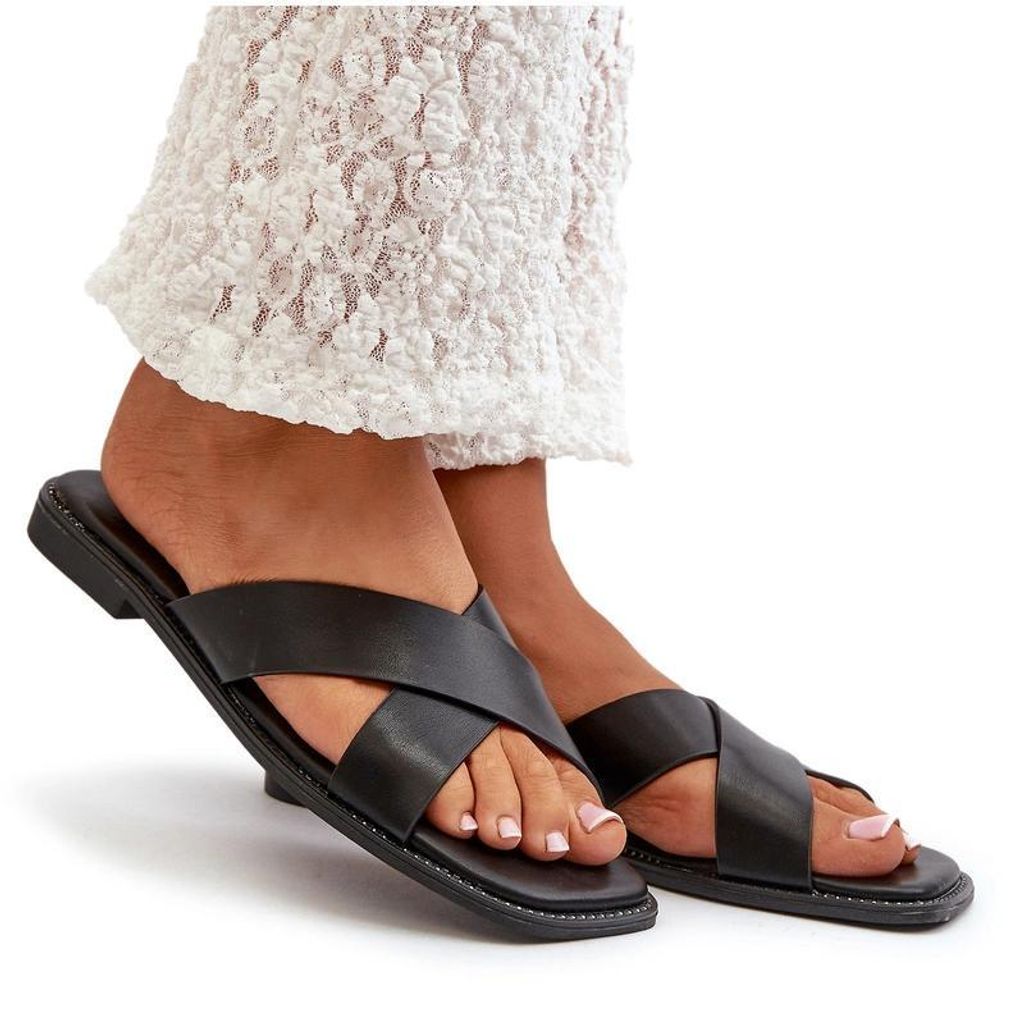 Damen Sandalen mit flachem Absatz aus Kunstleder S.Barski KV27-002 Schwarz 38