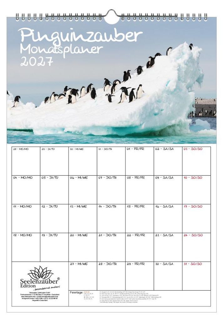 Pinguinzauber Planer DIN A3 Kalender für 2027 Pinguin - Seelenzauber