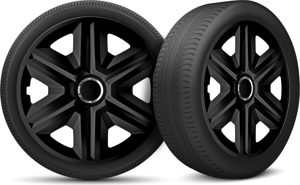 Auto Radkappen Radzierblenden 4er Set passend für alle Stahlfelgen - einstellbarer Sicherungsring - 14 Zoll - Glanzlos Schwarz