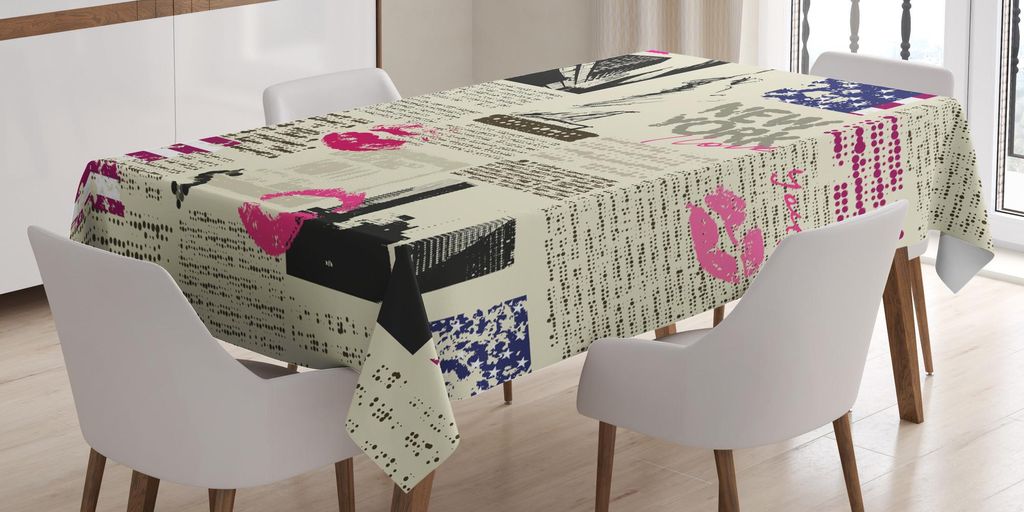ABAKUHAUS Vereinigte Staaten Tischdecke, Zusammensetzung von freiheitsstatue Amerikanische Flagge Dollar Lippenstift muster, 140 x 200 cm, Mehrfarbig