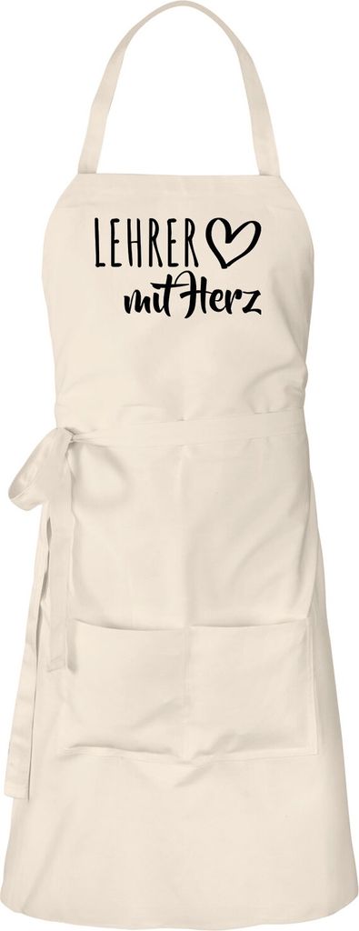 Huuraa Schürze Lehrer mit Herz Natur mit Taschen Baumwolle Kochschürze Geschenkidee