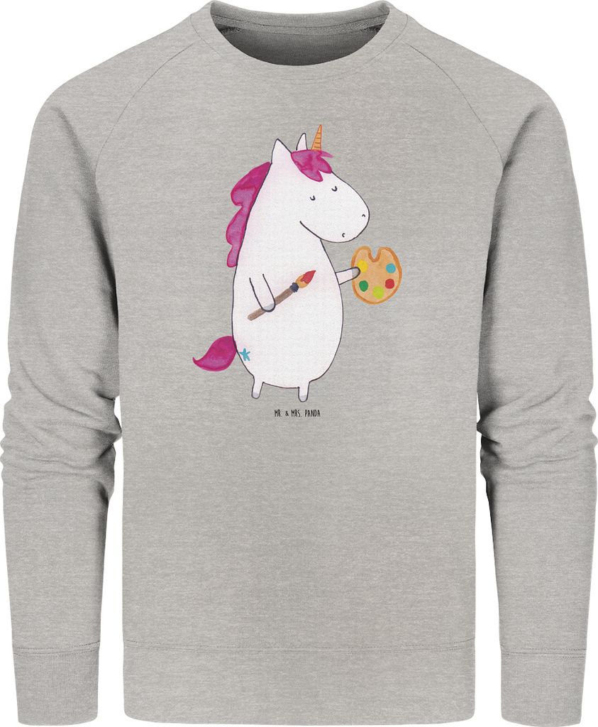 Mr. & Mrs. Panda Baumwoll Pullover Einhorn Künstler Größe S - Heather Grey - Geschenk, Pulli, Zeichnen, Unicorn, Sweatshirt, Farbe, Sweater, Mal...