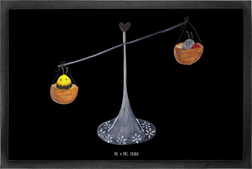 Mr. & Mrs. Panda Fussmatte Sternzeichen Waage 40 x 60 cm - Schwarz - Geschenk, Gummimatte, Marienkäfer, Biene, Schmutzfangmatte, Hummel, Türvorle...