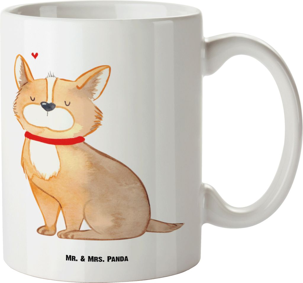 Mr. & Mrs. Panda Pott Hund Glück - Weiß - Geschenk, steingut tasse, Sprüche, Große Teetasse, Corgie, Herz, Liebe, jumbotasse, Süß, Jumbo