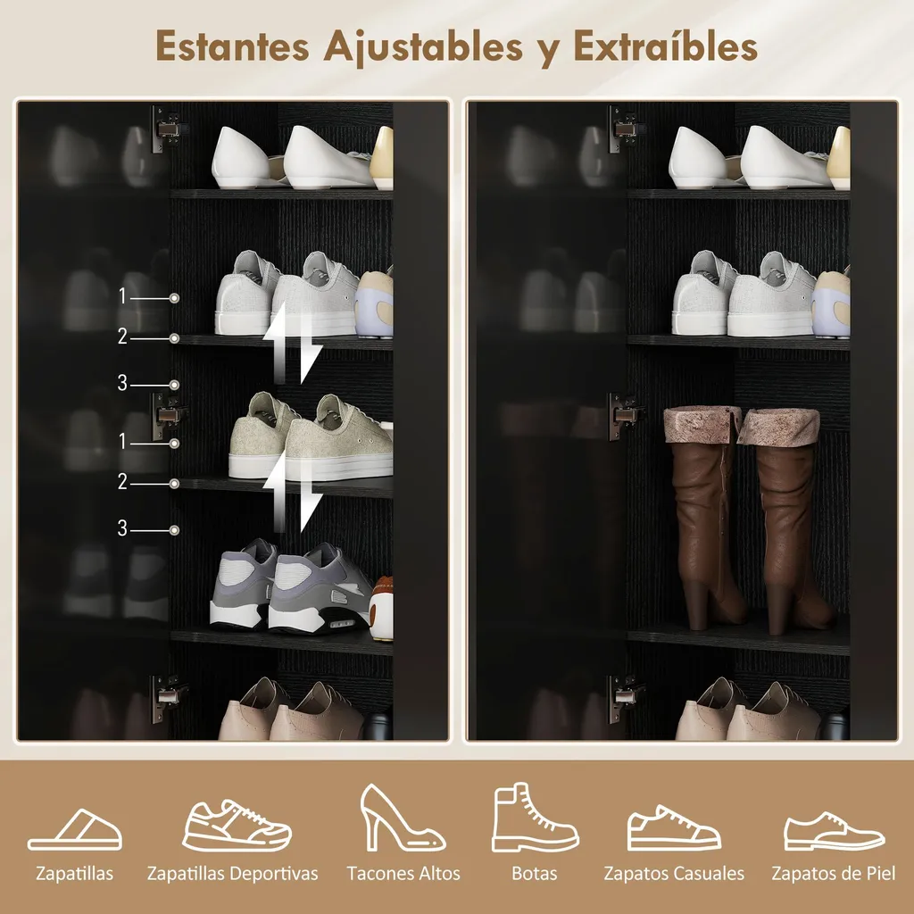 Étagère à chaussures réglable noire en métal style moderne 103cm haut - 3