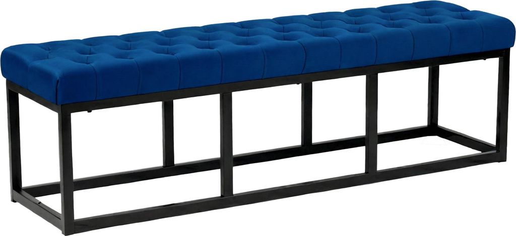 Sitzbank MERIDA - Samt Blau 150x37x42 cm | Sitzbank Flur Sitzhocker Esszimmerbank Polsterbank Schlafzimmerbank