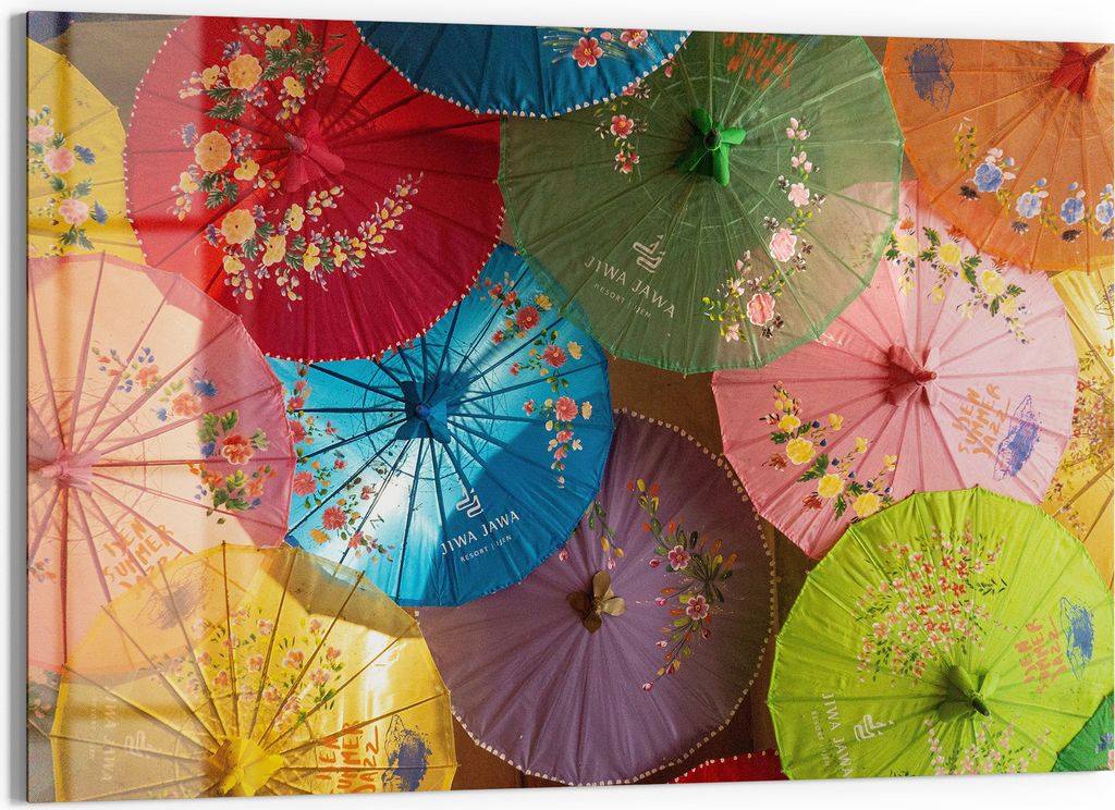 DEQORI Magnettafel Glas 90x60 cm 'Farbenfrohe Schirmkunst' beschreibbar Whiteboard Küche