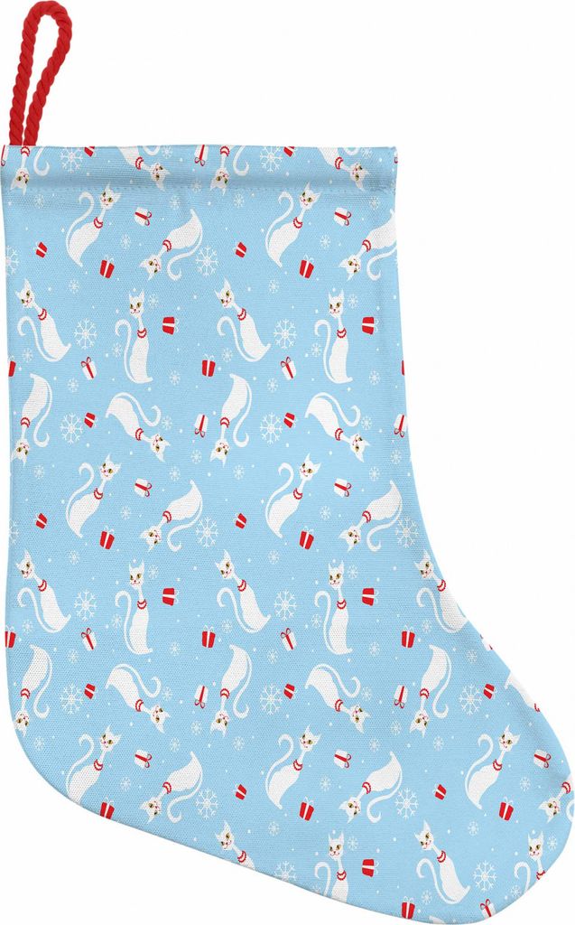 ABAKUHAUS Weihnachten Hängende Nikolausstiefel Weihnachtssocken, Katzen mit Ketten, Weihnachtsstrumpf zum Aufhängen, 35x50cm, Blassblau, Rot, Weiß