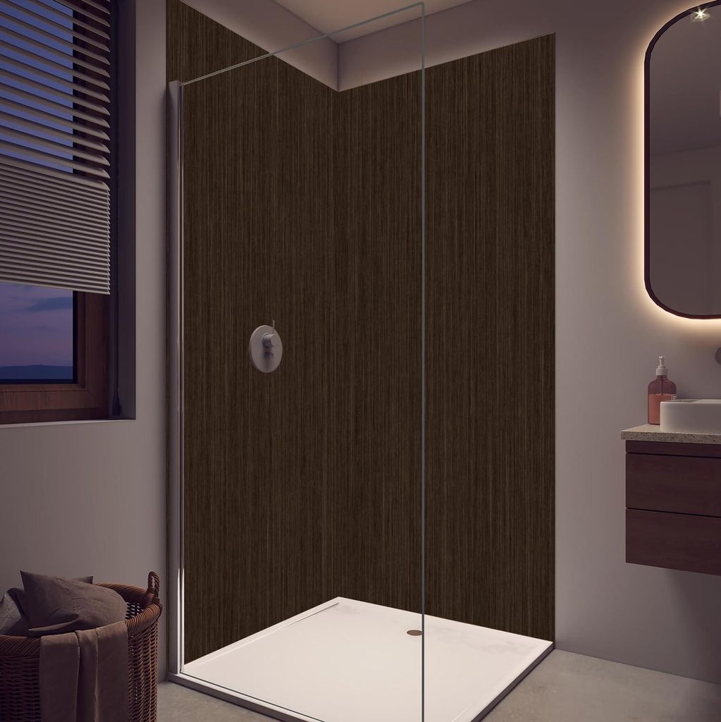 Duschrückwand - Wandverkleidung für Dusche aus Acryl 0,3 cm - 80 x 250 cm - Dunkles strukturiertes Holz