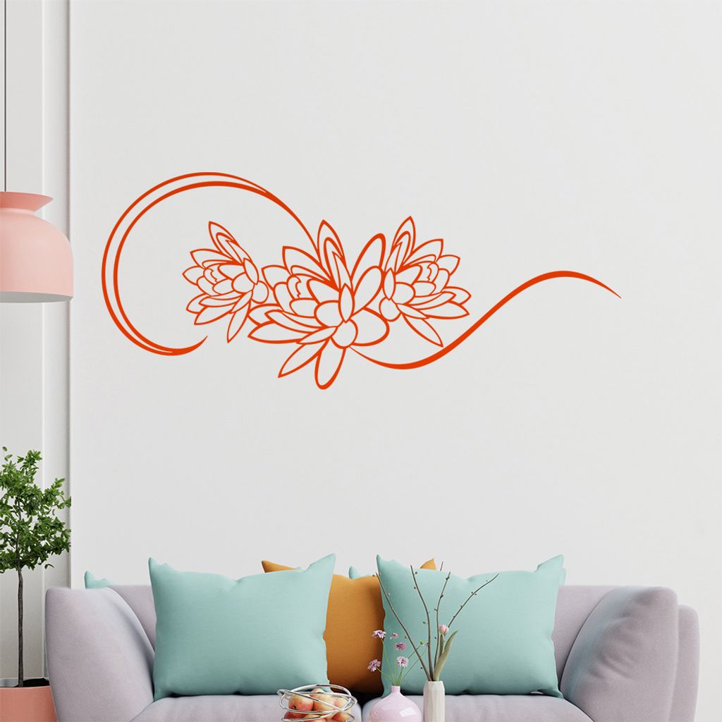 Blume - Linien Wandtattoo in 6 Größen - Wandaufkleber Wall Sticker - Dekoration, Küche, Wohnzimmer, Schlafzimmer, Badezimmer