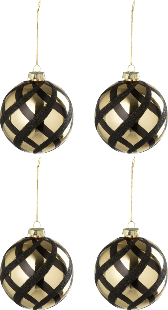 Boule de Noël en Verre Incassable de Style - Lot de 4 Dorées et Noires