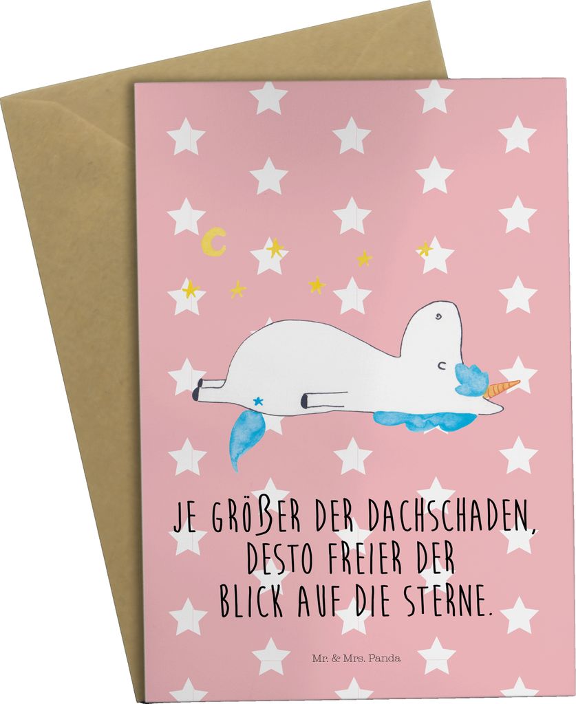 Mr. & Mrs. Panda Grußkarte Einhorn Sternenhimmel - Rot Pastell - Geschenk, hochzeitskarten, Unicorn, Verrückt, weihnachtskarten, Grußkarten, ein...