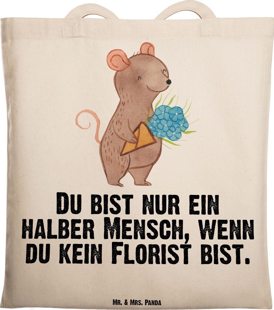 Mr. & Mrs. Panda Jutebeutel Florist Herz - Transparent - Geschenk, Shopping Tasche, Ausbildung, Tote Bag, Blumenlanden, Laptoptasche, Spruch, Stoff...