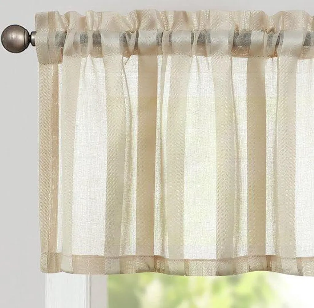 Brise-bise à cordon pour fenêtre de cuisine, voilage rayé beige 130x35cm