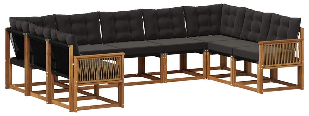vidaXL Outdoor-Sofagarnitur mit Kissen 9 pcs Natürlich und Schwarz