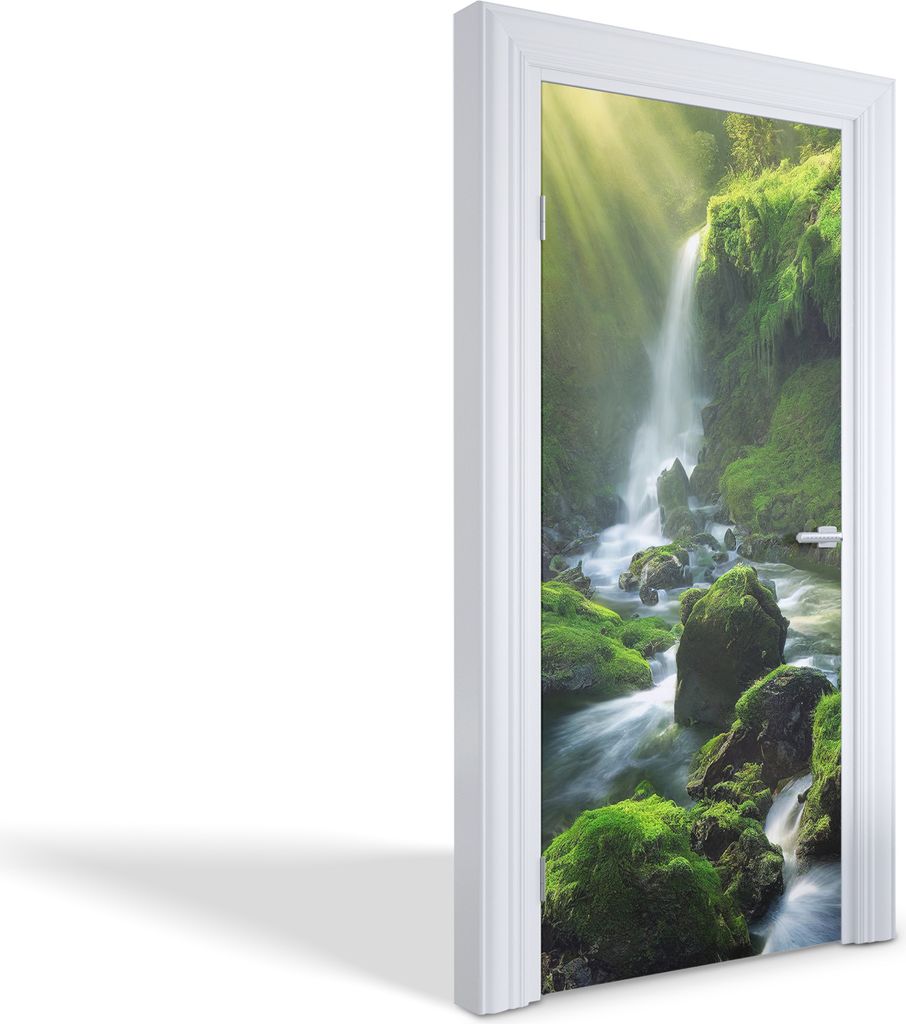 Selbstklebende Türfolien Kreativ Türtapeten Wandsticker - Grüner Wasserfall - 95 x 205 cm