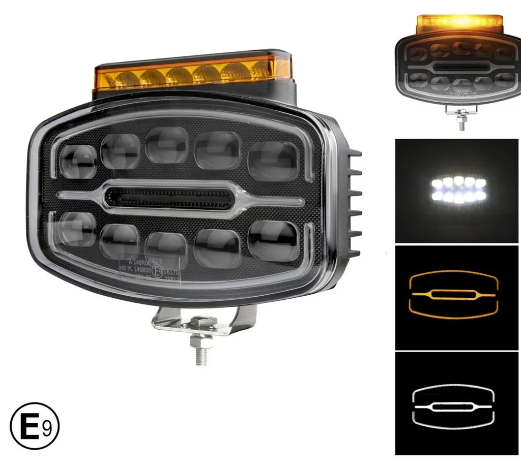 Projecteur LED 3 fonctions 12-24V avec gyrophare orange 360 degrés