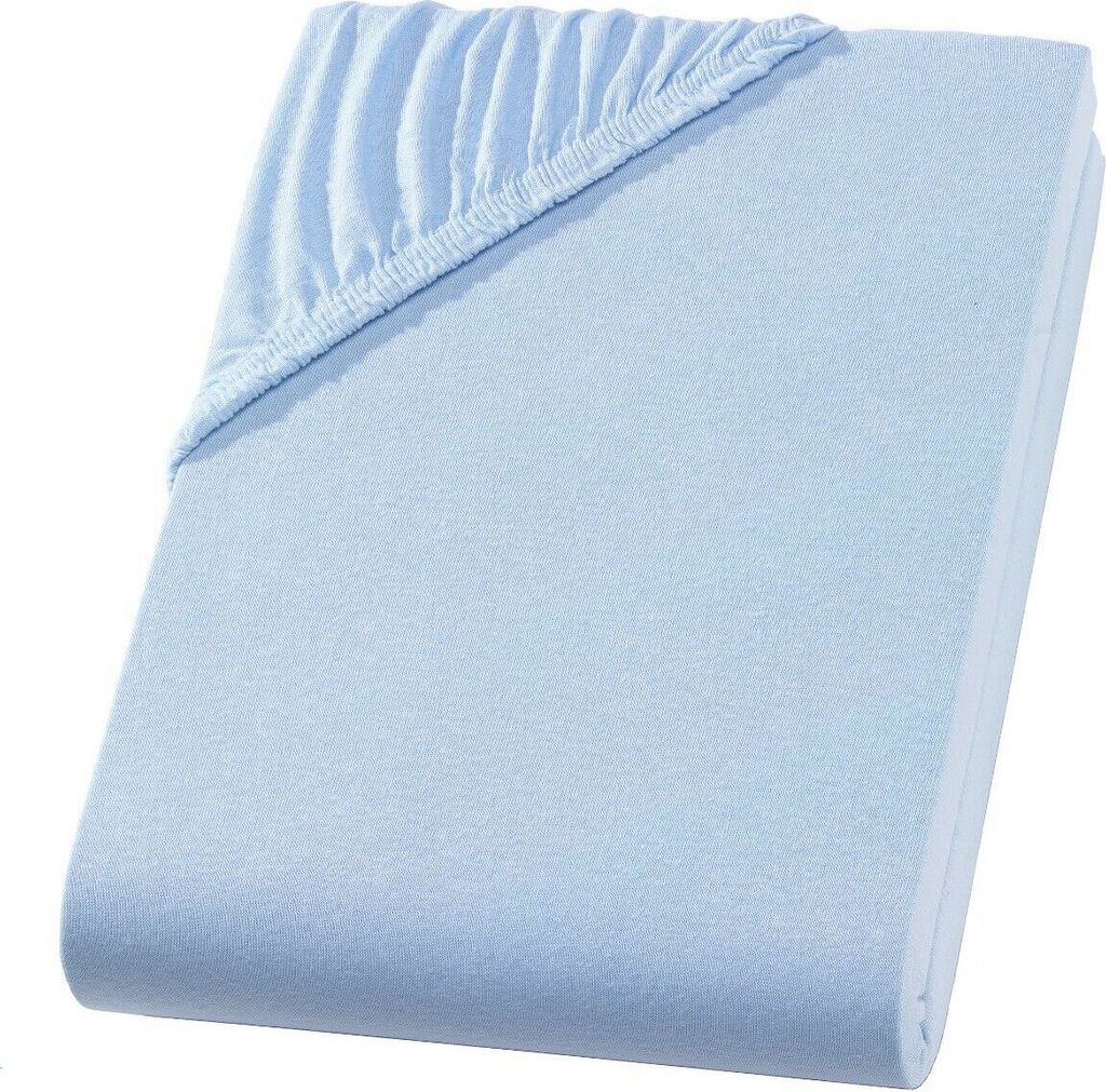 Spannbettlaken 180x200 cm - 200x220 cm - Bleu / Hell Blau - Jersey Wasserbett Boxspringbett Übergröße