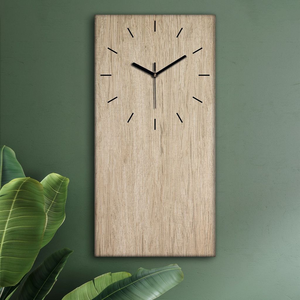Wohnzimmer Leinwand Uhr Geräuschlos Küche 30x60 Helles, Holz, Motive, Textur, schwarze Zeiger