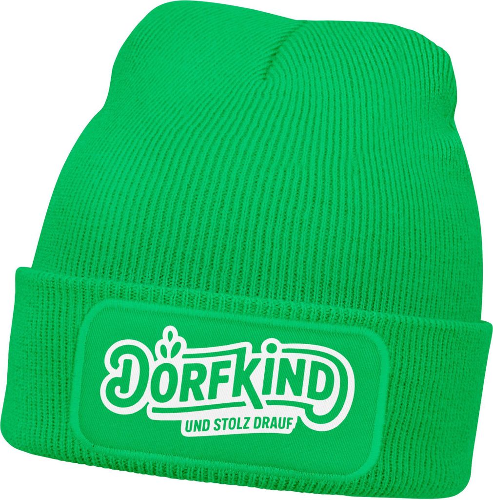 Herren Beanie mit Patch Strickmütze mit Spruch Dorfkind Aufdruck Lustig Mütze Männer Moonworks