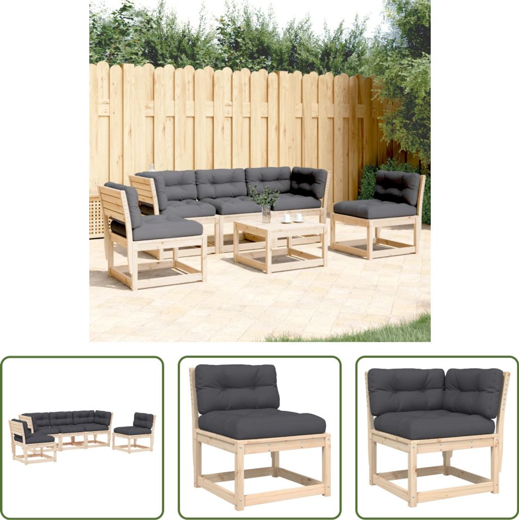 The Living Store 5-tlg. Garten-Sofagarnitur mit Kissen Massivholz Kiefer