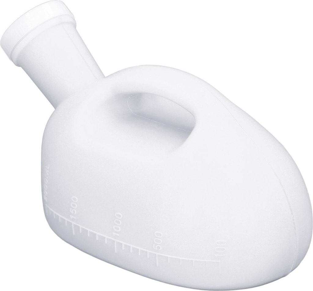 Männliche Urinflasche, 2000 ml, ergonomisch, große Öffnung, stabiler Kunststoff-Pipi mit langem Schlauch, für Zuhause, Reisen, Krankenhaus, Weiß