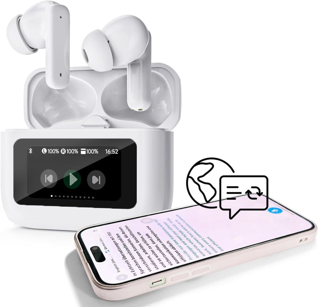 mit Bildschirm Kopfhörer mit Touchscreen Aktive Noise Cancelling in Ear ANC Translator Headphones Ear Buds Echtzeit Übersetzer Kopfhörer Überse...