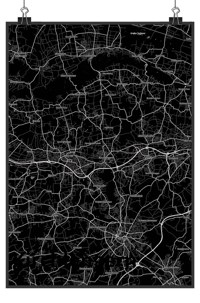 Mr. & Mrs. Panda Bild Kirchlengern DIN A5 - Geschenk, wanddeko, drucke, Stadt, Wandbild, Plakat, Dorf Karte Landkarte Map Stadtplan, Deko