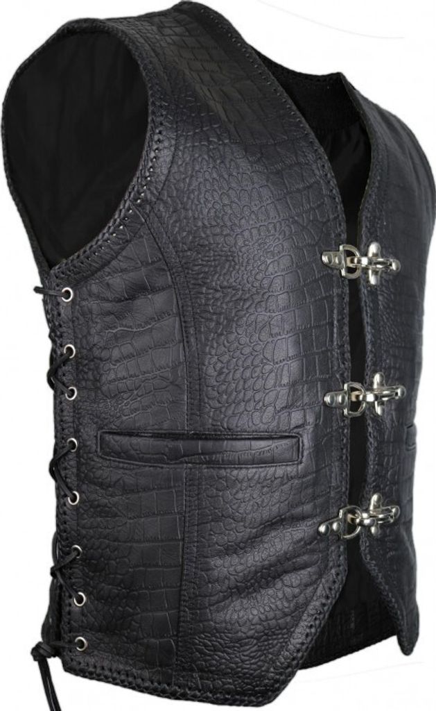 Rindlederweste im croco style, mit Schnallen, rockerweste, Kutte, Bikerkutte(4XL)