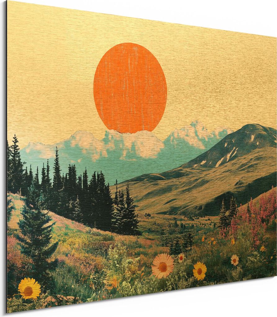 DEQORI Alu-Dibond Bild Gold 40x30 cm 'Wo die Sonne tanzt' Wandbild Metall dünn Design