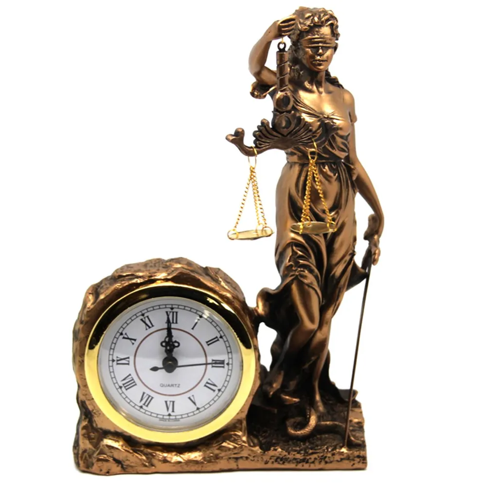 Pendule de Bureau Déesse de la Justice Thémis - Horloge Style Classique