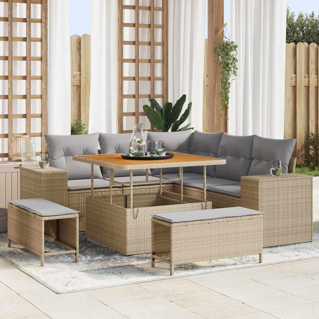 Maison Exclusive - Gartensofa-set mit Kissen 8 pcs Beige Poly-Rattan