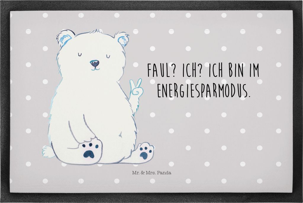 Mr. & Mrs. Panda Fussmatte Eisbär Faul 50 x 75 cm - Grau Pastell - Geschenk, Sauberlaufmatte, Büro, Arbeitsplatz, Schmutzfangmatte, Türvorleger,...