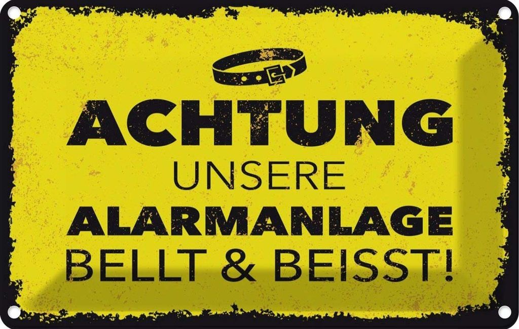 vianmo Blechschild 12x18 cm Hund Achtung unsere Alarmanlage beisst Spruch Zitat