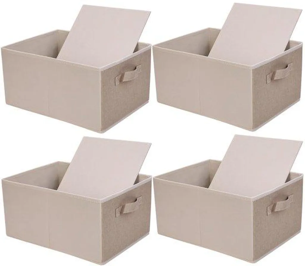 Organisateur de Placard Pliable en Tissu Beige, Lot de 4 Grands Cubes