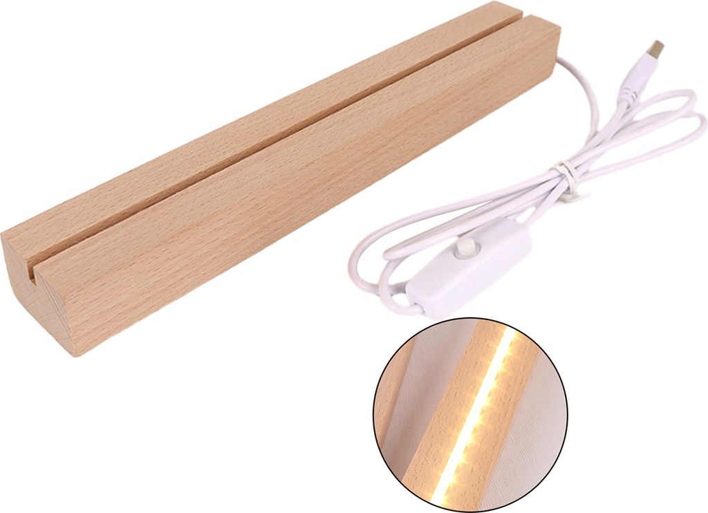 LED-Nachtlichtsockel, rechteckiger Anzeigesockel, Kunstkristall, beleuchteter Holzsockel, USB-Lade-Nachtlampe, Heimdekoration