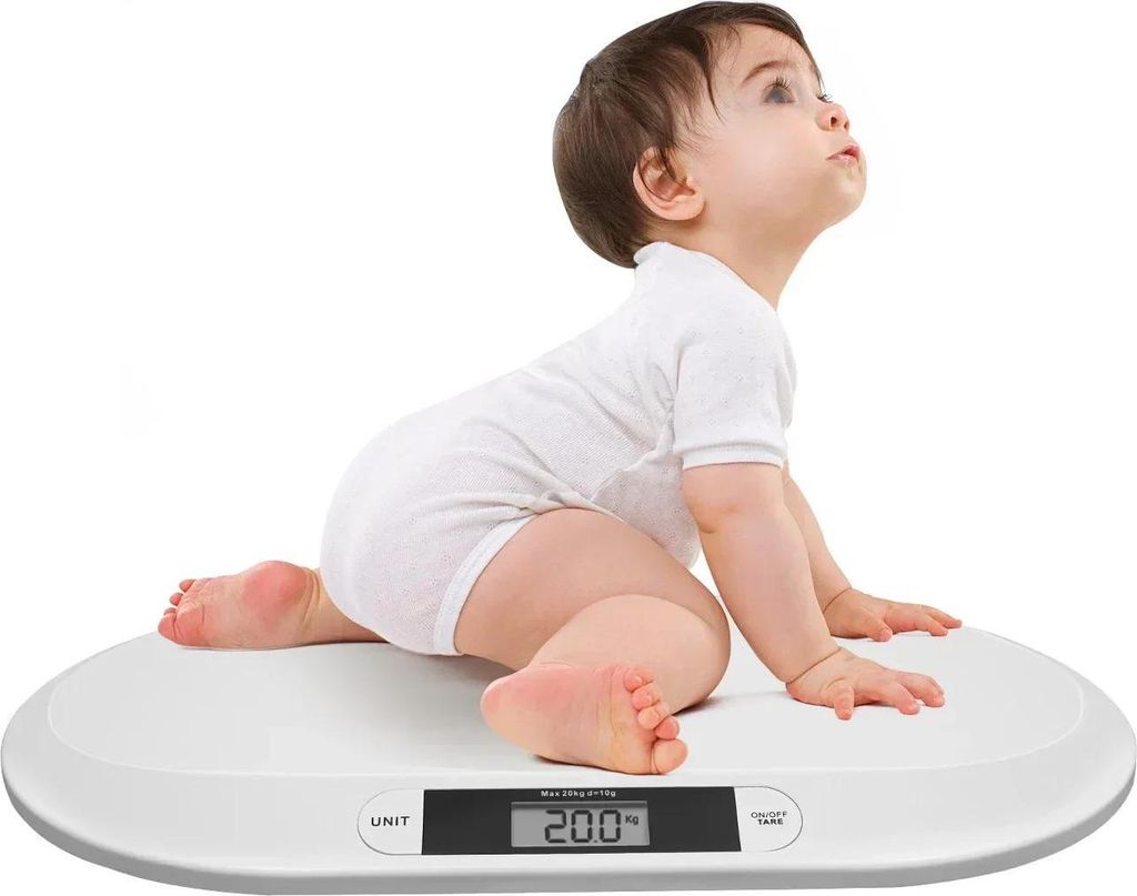 Digitale Babywaage - Säuglingswaage - 20 kg Kapazität - 10 g Teilung - 55 × 32 × 2,7 cm - ABS-Kunststoff - Weiß