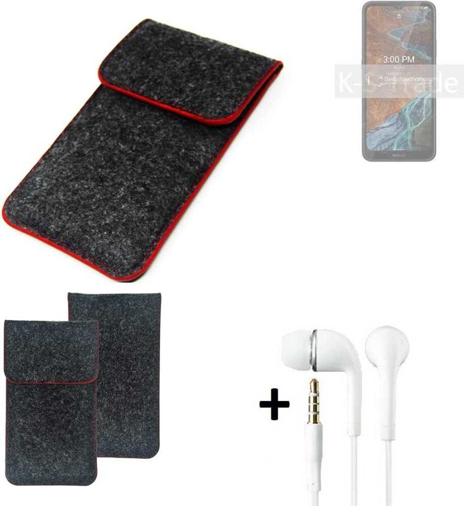 K-S-Trade Handy Schutz Hülle kompatibel mit Nokia G300 Schutzhülle Handyhülle Filztasche Pouch Tasche Case Sleeve Filzhülle dunkelgrau roter Rand