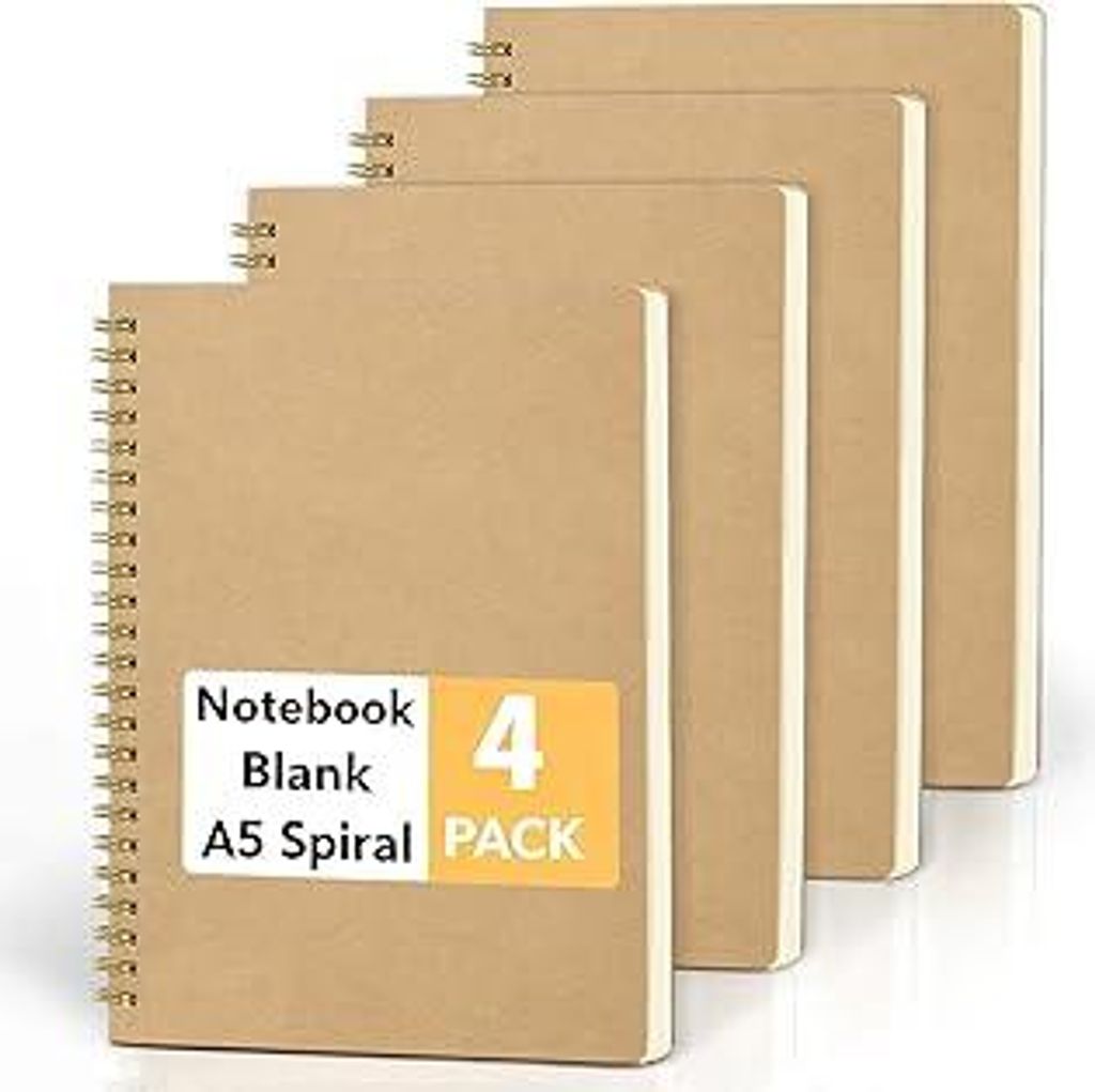 JSQJ Notizbuch A5 Blanko, 4er-Pack Notizheft, 160 Seiten Spiral Notizblock für Schule, Uni, Büro