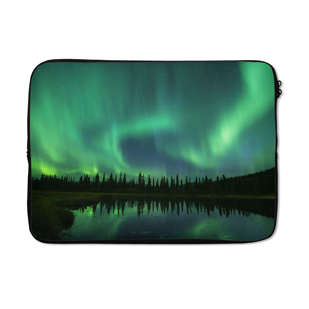 MuchoWow Laptop Hülle 14 ZollNordlicht - Bäume - Wasser - Alaska Laptoptasche - Laptoptasche - Stoßsicher - Schutzhaube