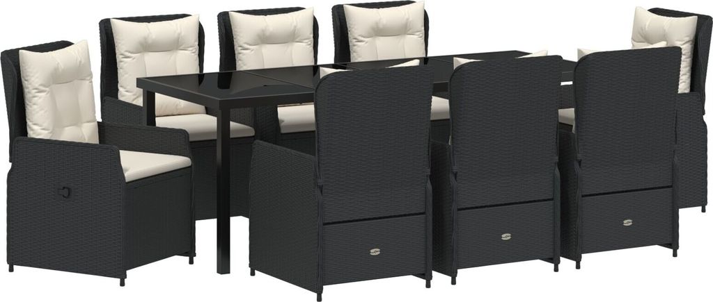 Möbel 9-teiliges Garten-Essgruppe Schwarz Poly Rattan, Gartentisch Schwarz 200x80x73 cm aus gehärtetem Glas - Gartenstühle 3380945